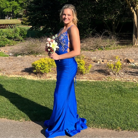 Royal blue prom dress with corset lace top worn only couple hours